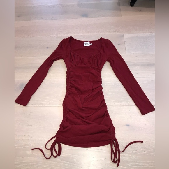 Princess Polly Neive Long Sleeve Mini Dress in Burgundy Size 4 - Picture 4 of 6